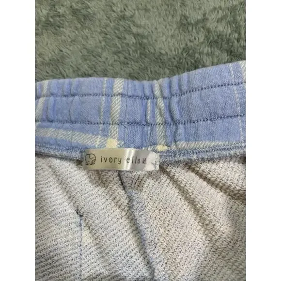 Ivory Ella Women's Plaid Shorts Blue Yellow Drawstring Pocket Elephant US M - Picture 4 of 8